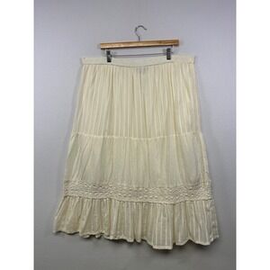 RD+Koko Boho Cottagecore Women Large Cream Gold Metallic Tiered Midi Skirt